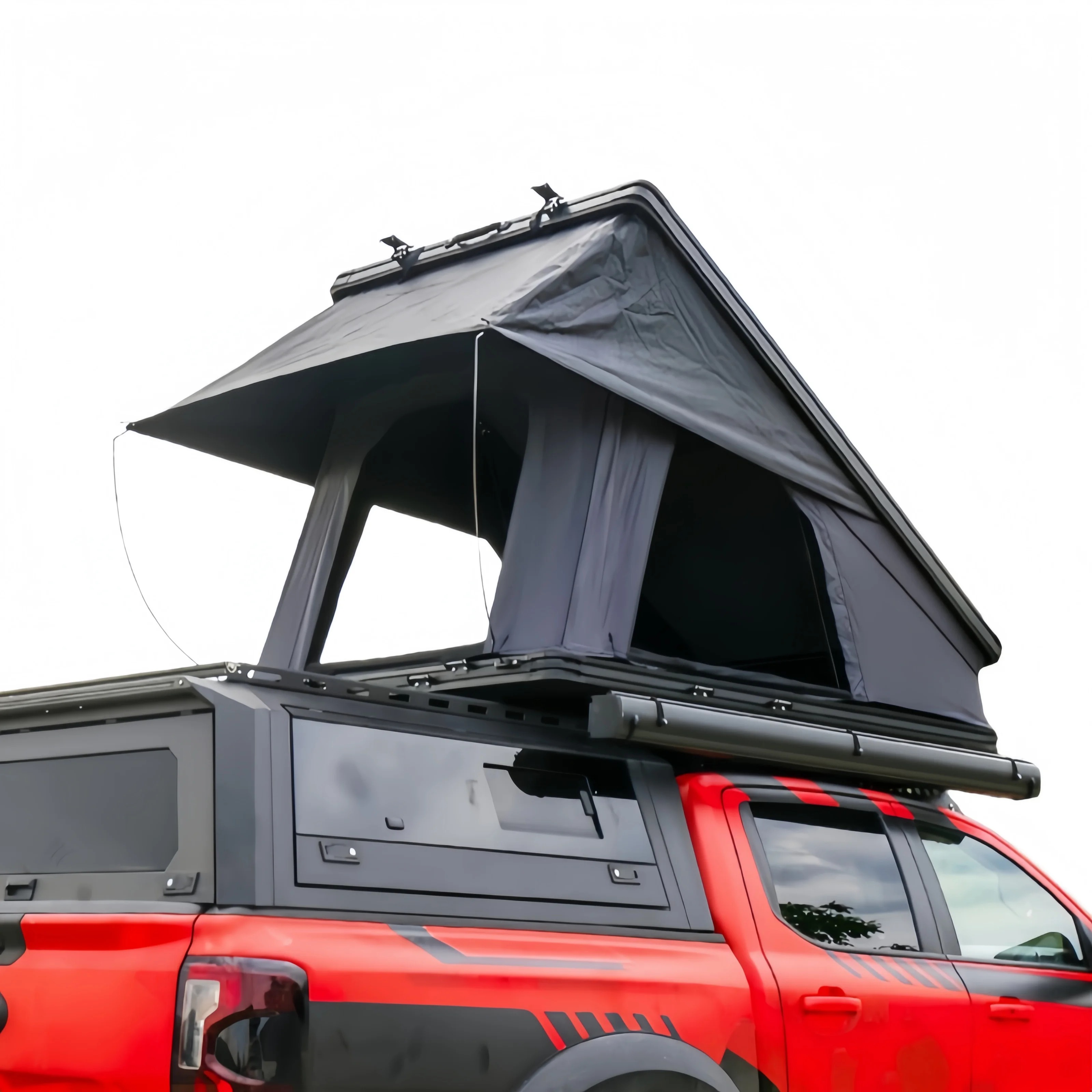 Upgraded Automatic Hydraulic Roof Tent with 4-sided Pop-up windows Waterproof Hard Shell for Camping Car Roof Overland Roof